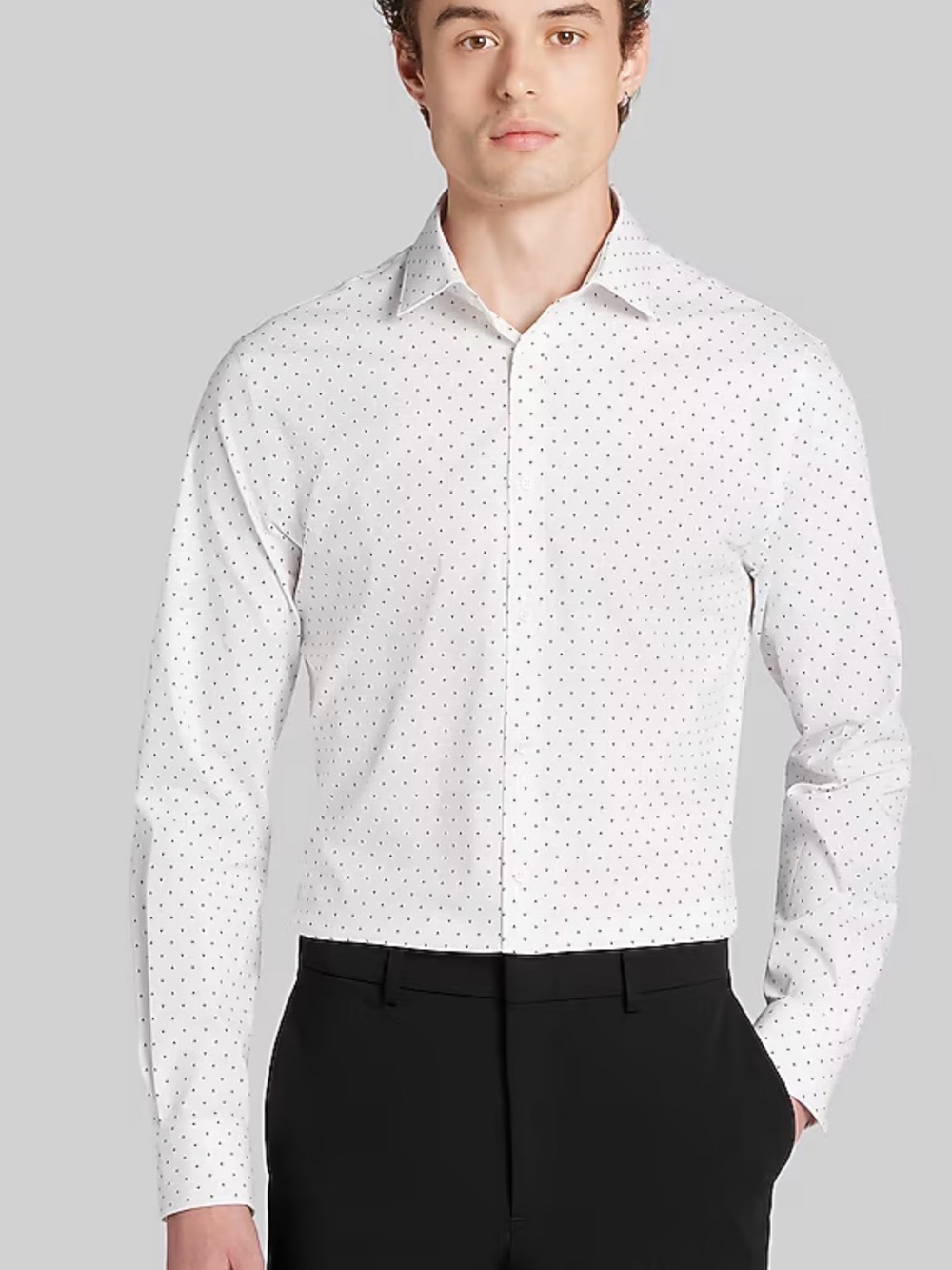 Mens White Micro-Print Dress Shirt - regular Fit